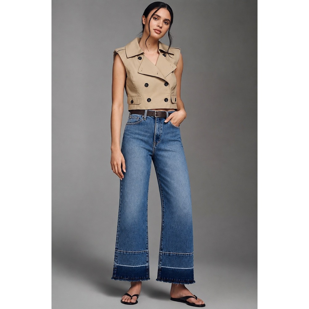 Anthropologie Fidelity Malibu Crop Jeans Aruba Blue Wide Leg Released Hem 26 NWT